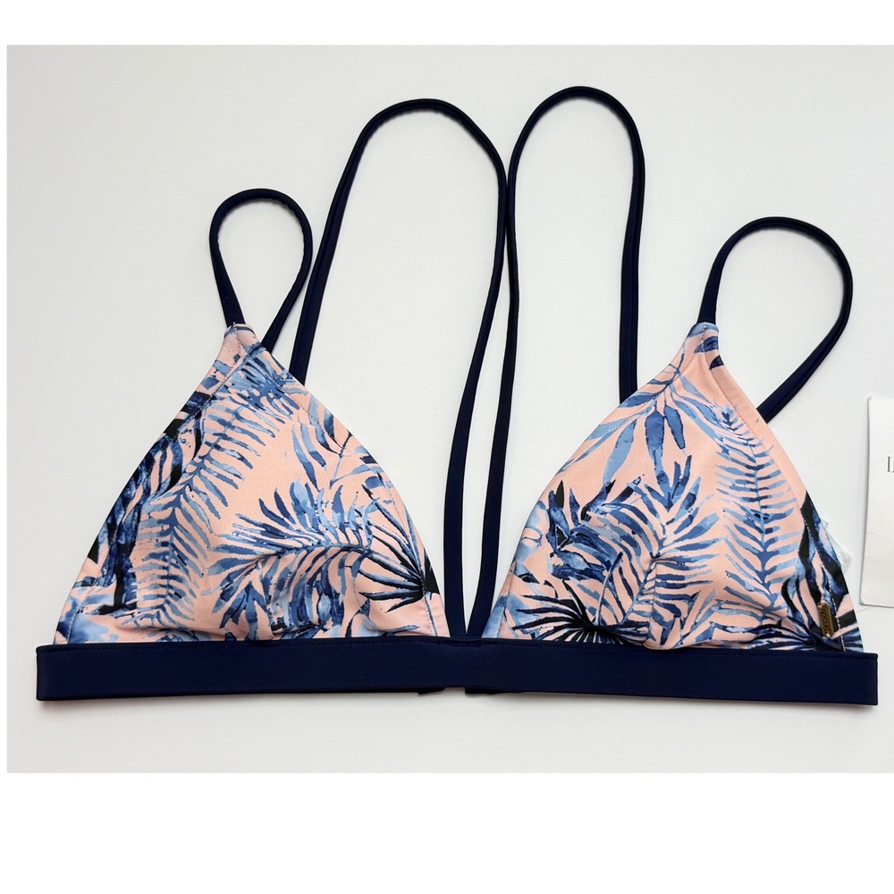Rip Curl My Bikini Tropical Palm Triangle Swim Top Blue Peach Small NEW with tag